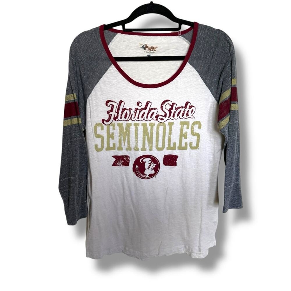 G-III Florida State Seminoles 2XL‎ Cream and Gray Raglan Graphic Tee 3/4 Sleeve
